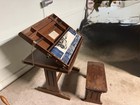 Lewis E  Myers   Company Adjustable Drafting Drawing Desk W  Storage   Stool
