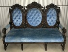 Antique 1800s Victorian 4 Piece Parlor Set Blue Velvet Settee Sofa   3 Chairs