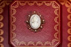 Lovely Ornate Antique 10k Gold Carved Cameo Brooch Pearls W  Box