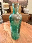 Emerald Green Recycled Glass Vintage Bottle With Cork - As Is - 9    Tall