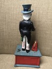 Vintage Reproduction Uncle Sam Cast Iron Mechanical Piggy Bank  Works