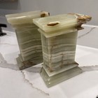Vintage Art Deco Green Banded Onyx Marble Stone Bookends Columnar Pair 7   
