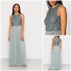 Bnwt Lace   Beads Picasso Teal Sequinned Long Maxi Dress Uk 8 Evening Cocktail