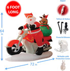 6 Foot Long Lighted Christmas Inflatable Santa Claus On Motorcycle And Reindeer 