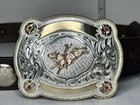1990s Justin Double S Leather Belt Trophy Buckle Rodeo Cowboy Size 42 Vtg