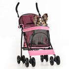 Foldable Pink Dog Stroller Adjustable Canopy Breathable Pet Travel Carrier Cart