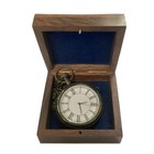 Antiqued Brass Pocket Watch With 3-1 4  Wooden Box- Antique Vintage Style
