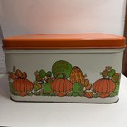 Vintage Mushroom 70s Bread Box 1970 s Orange Green Tin Hinged Lid Orange Green