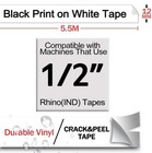 5pk Vinyl Label Tape 18444 12mm Black   White For Dymo Rhino 3000 4200 5200 6000
