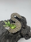 Vintage Swan Bird Brooch Pin Clear Green Rhinestone Unsigned Stunning 