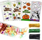 200 Pcs Halloween Cellophane Candy Treat Bags With Twist Ties For Halloween Tric