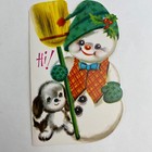 Vintage Mid Century Christmas Greeting Card Cute Snowman With Puppy Dog Broom
