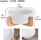 White Ceramic Cat Dog Bowl Dish With Wood Stand No Spill Pet Food Water Feeder C