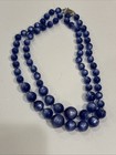 Vintage Mid Century Modern Blue Moonglow Thermoset Lucite Bead 16 5  Necklace 