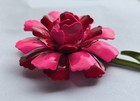 Vintage Mid Century Metal Enamel Flower Brooch Pink   Red Carnation Read 