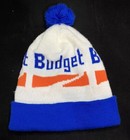 Vtg Budget Rent A Car Hat Pom Beanie Toque Rental Company Logo Knit Winter Cap