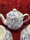 6 Pc Tea Set By Grace Teaware Blue Birds Hummingbirds Floral Vines New