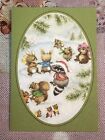 Vintage Hallmark Christmas Card Forest Animals Mouse Bunny Owl Unused W Envelope