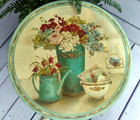 Vintage Kathryn White Tri-coastal Floral Hat Box Round Storage Box Rope Handle