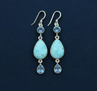 Larimar Blue Topaz Dangle Drop Earrings 925 Sterling Silver Handmade Jewelry