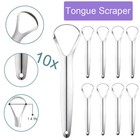 10pc Stainless Steel Tongue Cleaner Scraper For Dental Care Hygiene Oral Mouth