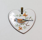 Vtg Artist Signed Enamel   Copper Floral Bird Scene White Heart Pendant 2 