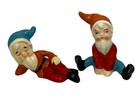 Vintage Elves Gnomes Orange Blue Hats Christmas Ceramic Figurines Japan Lot 2