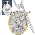 Catholic Patron The Archangel St  Michael Pendant Necklace Sword Lord Prayer New