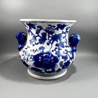 Vintage Chinese Porcelain Blue White Lotus Jardini  re Pot Planter 7 5  Tall