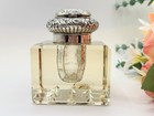 Antique Victorian Cut Glass Inkwell   Stamp Holder  Sterling Silver Lid  1892