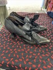 Antique 1910s Marshall Field   Co Black Leather Ribbon Tie Pointed Shoes Heels