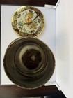 Vintage Floral Gold Decorative Tin With Handle Made In England 7 5    Height