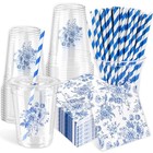  Blue Floral Tableware Set Vintage Chinoiserie Flower Paper Napkins Blue Flower