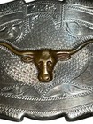Vintage 1960 Sterling Silver Frontier Buckle Hand Engraved Longhorn Western Rare