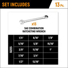 Gearwrench Sae 72-tooth Combination Ratcheting Wrench Tool Set  13-piece 