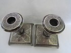 Pair Antique Hand Chased Islamic Persian Ottoman Silver Isfahan Candle Holder