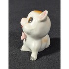 Vintage Ceramic Pig Figurine Pink Flower White Glossy Porcelain Miniature Piglet