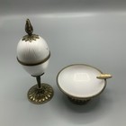 Vintage Evans Egg Pedestal White Enamel Lighter W  Ashtray Set