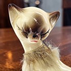 Vtg Siamese Cat Figurine Brown Mcm Ceramic Kitty Whiskers Collar Brinns Japan