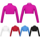 Kids Girls Crop Tops Long Sleeve Shirt Solid Color Stage Performance Dance Wear