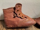 Antique Victorian Baby Childs Doll Chocolate Leather Button Up Booties Shoes