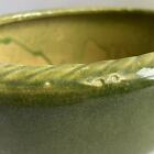 Vintage Glazed Ceramic Green Planter Pot Oval Shaped