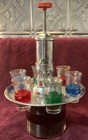 Vintage Mcm Liquor Dispenser Pump Decanter W 6 Shot Glasses And Tray