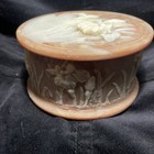 Incolay Iris Flowers Trinket Jewelry Box Round Brownish Orange Stone 5  Vintage