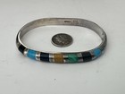 Taxco Sterling Silver 925 Bracelet Vintage Mexico Modernist Hinged Turquoise