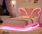Full Size Bed Frame Pink Butterfly Led Lights Princess Kids Girls Cama Para Ni  a