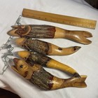 Unbranded Vtg Hand Carved Folk Art Stringer Of 4 Wooden Fish