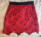 Milly Women s Red Floral Lace A-line Knee-length Skirt M Lined Zip Black