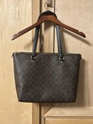 Coach Signature Monogram Tote Brown Zip W  Front Zip Pocket  Charm   Pockets