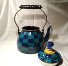 Mackenzie Childs 2 Qt  Tea Kettle Juniper Check   New  see Description 